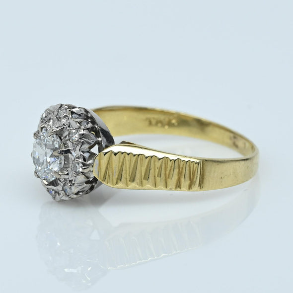 0.79ct D VS Old Cut Diamond Halo 18K Gold Zig Zag Cluster Ring w GIA