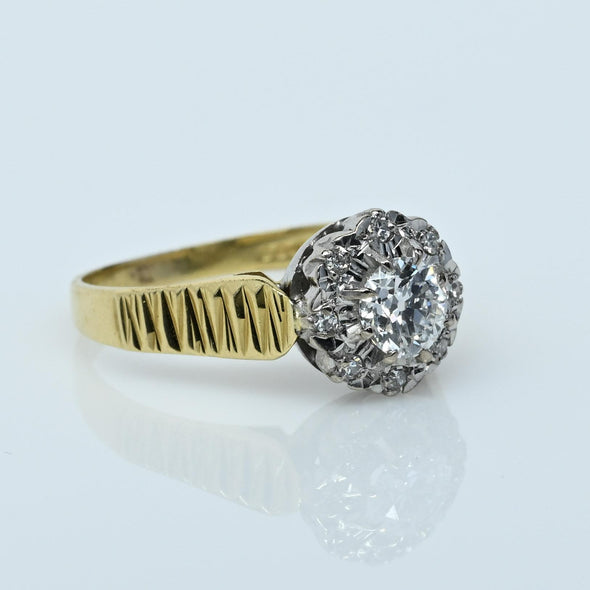 0.79ct D VS Old Cut Diamond Halo 18K Gold Zig Zag Cluster Ring w GIA