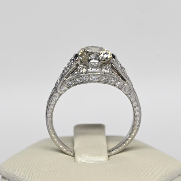 2.16ctw Old European Cut Diamond Platinum Art Deco Engagement Ring