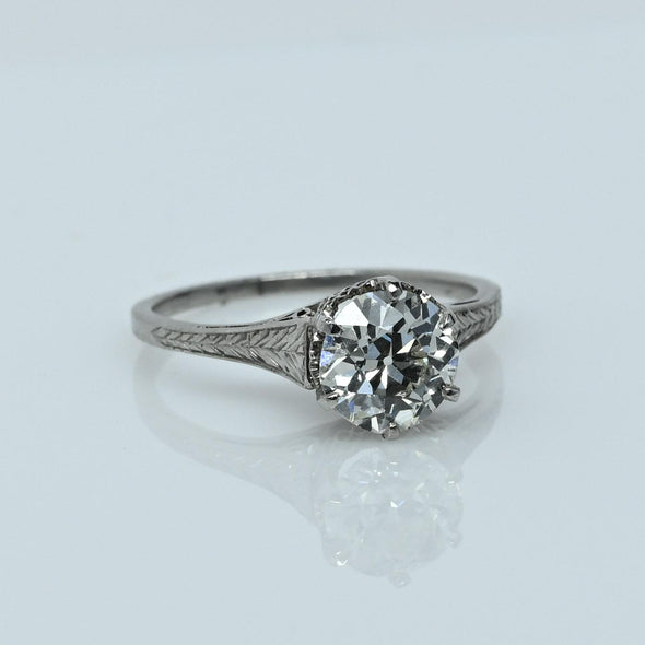 Edwardian 1.35ct Old European Cut Diamond Platinum Filigree Solitaire Ring w GIA