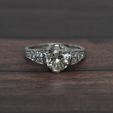 2.16ctw Old European Cut Diamond Platinum Art Deco Engagement Ring