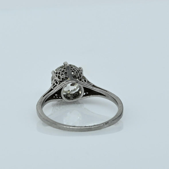 Edwardian 1.35ct Old European Cut Diamond Platinum Filigree Solitaire Ring w GIA