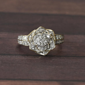 Diamond Flower 1ctw 14K Yellow Gold Engagement Ring