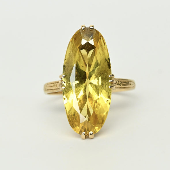 Vintage Citrine Long Oval 18k Yellow Gold Gemstone Ring