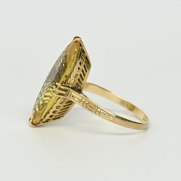 Vintage Citrine Long Oval 18k Yellow Gold Gemstone Ring