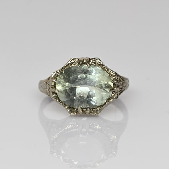 2.4ct Aquamarine Art Deco Filigree 14k White Gold Ring
