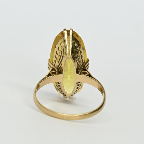 Vintage Citrine Long Oval 18k Yellow Gold Gemstone Ring