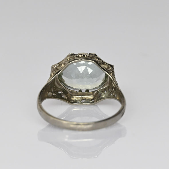 2.4ct Aquamarine Art Deco Filigree 14k White Gold Ring