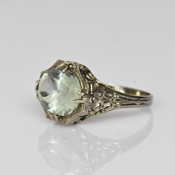 2.4ct Aquamarine Art Deco Filigree 14k White Gold Ring