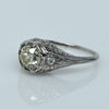 1.32ct Light Yellow Old Mine Cut Diamond Platinum Filigree Engagement Ring