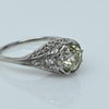 1.32ct Light Yellow Old Mine Cut Diamond Platinum Filigree Engagement Ring