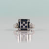 Invisible Set Blue Sapphire and Diamond Checkerboard in 18K White Gold Ring