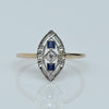 Sapphire & Diamond Navette Art Deco Pin Conversion Ring in 14k Gold & Platinum