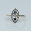 Sapphire & Diamond Navette Art Deco Pin Conversion Ring in 14k Gold & Platinum