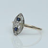 Sapphire & Diamond Navette Art Deco Pin Conversion Ring in 14k Gold & Platinum