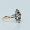 Sapphire & Diamond Navette Art Deco Pin Conversion Ring in 14k Gold & Platinum