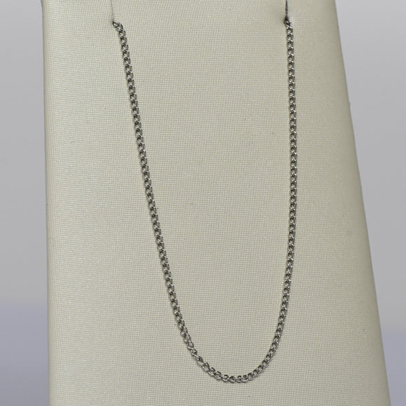 Vintage Curb Link Chain 15" 1mm 14K White Gold Necklace
