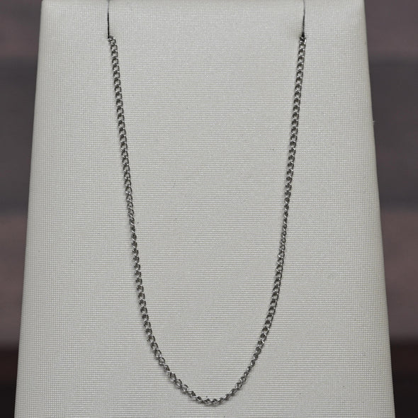 Vintage Curb Link Chain 15" 1mm 14K White Gold Necklace