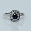 Art Deco Blue Sapphire Oval 18K White Gold Ring