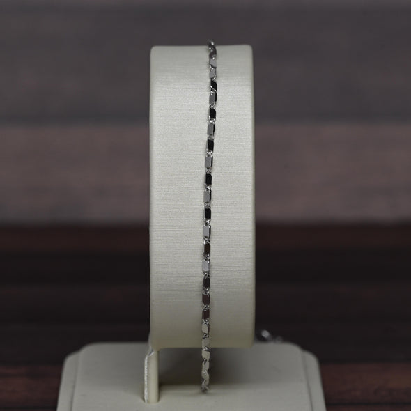 Vintage Fancy Flat Link Chain 10" 1mm 14K White Gold Anklet Bracelet