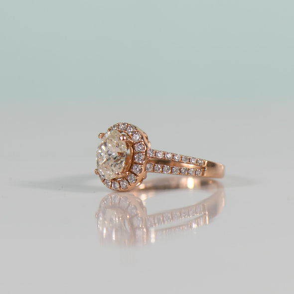1.50ct Oval GIA Natural Diamond in Rose Gold Halo Split Shank Ring