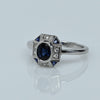 Art Deco Blue Sapphire Oval 18K White Gold Ring