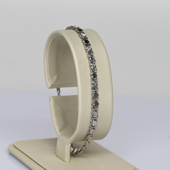 Vintage Heart Link Chain 6.5" 2.75mm 14K White Gold Bracelet