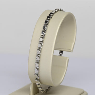 Vintage Heart Link Chain 6.5" 2.75mm 14K White Gold Bracelet