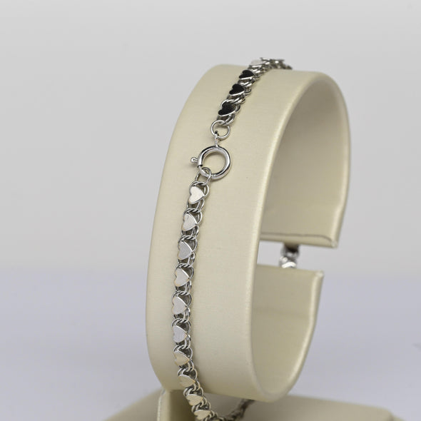 Vintage Heart Link Chain 6.5" 2.75mm 14K White Gold Bracelet
