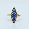 Victorian Blue Sapphire and Seed Pearl Navette 14K Gold Cocktail Ring