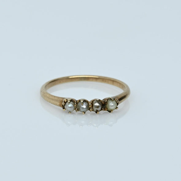 Antique Victorian 10K Yellow Gold Seed Pearl Band Ring