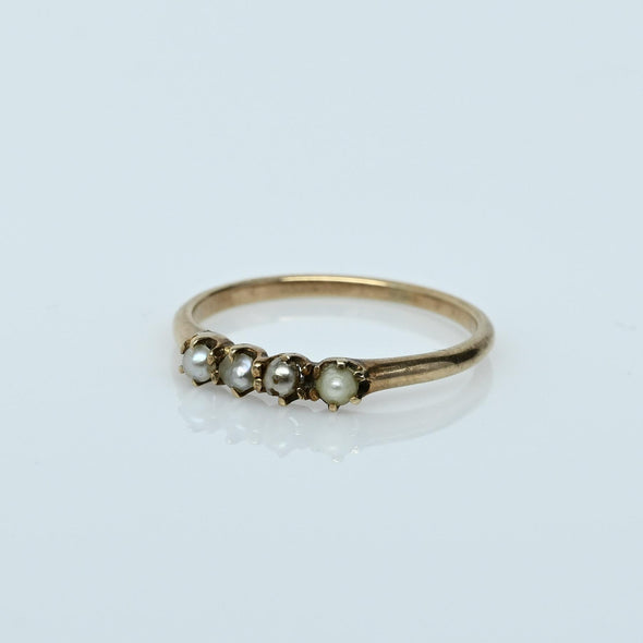 Antique Victorian 10K Yellow Gold Seed Pearl Band Ring