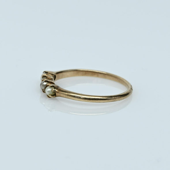 Antique Victorian 10K Yellow Gold Seed Pearl Band Ring
