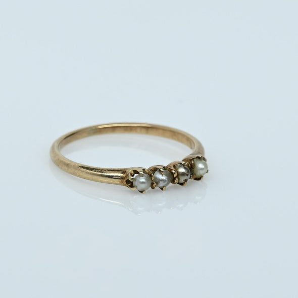 Antique Victorian 10K Yellow Gold Seed Pearl Band Ring