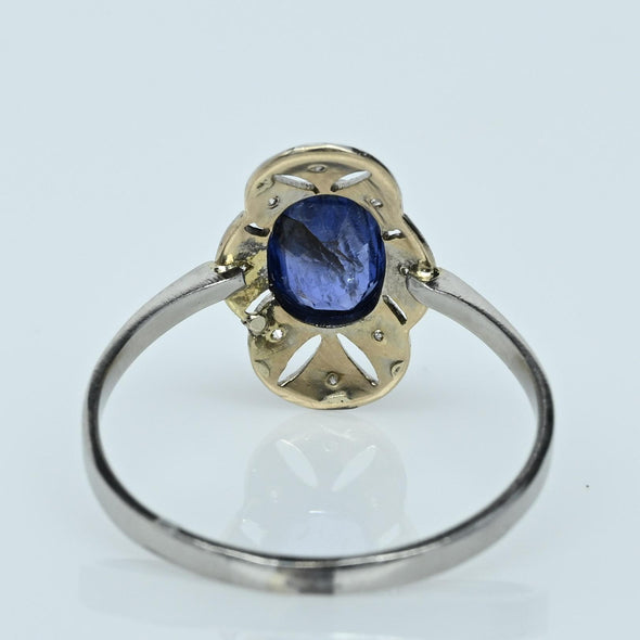 Antique Platinum Sapphire and Diamond Filigree Ring