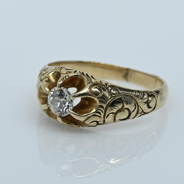 Victorian Old European Cut Diamond Antique 14K Yellow Gold Belcher Ring