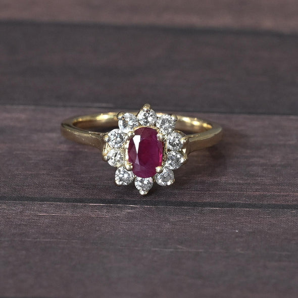 Ruby & Diamond 14K Gold Cluster Ring