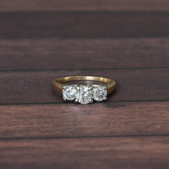 1.22ctw Round Brilliant Diamond  Yellow Gold & Platinum3 Stone Ring