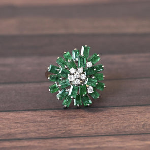 Emerald & Diamond 14k White Gold Cluster Cocktail Ring