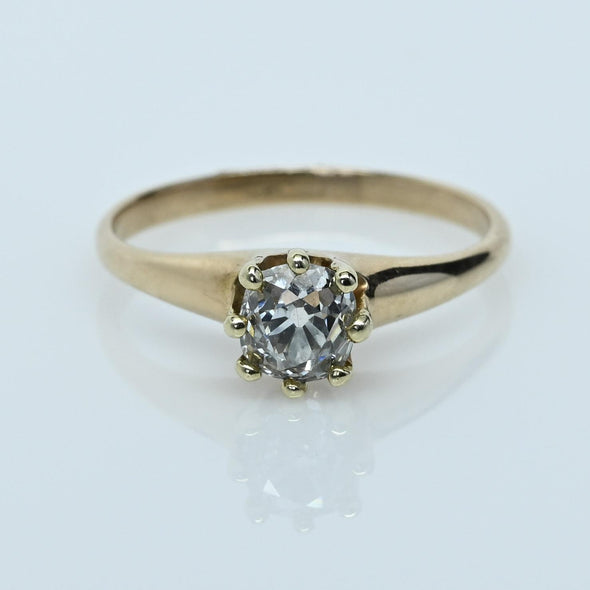1ct Old Mine Cut Diamond Solitaire 14k Yellow Gold Engagement Ring