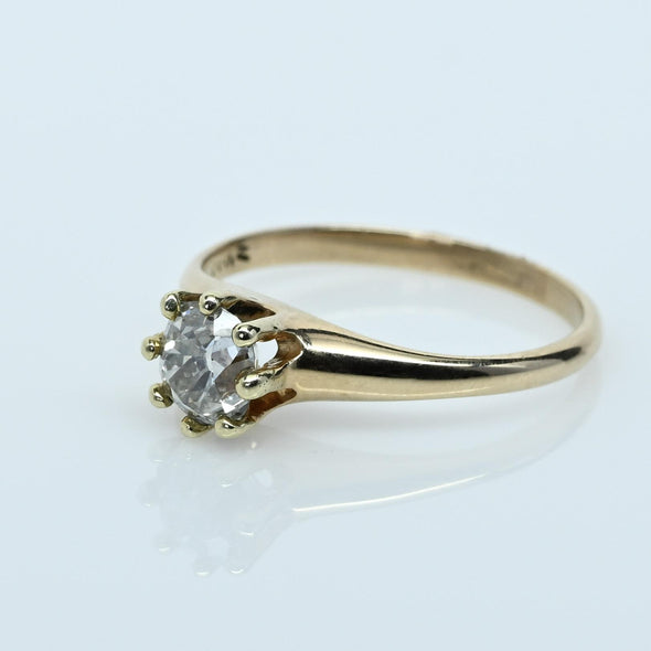 1ct Old Mine Cut Diamond Solitaire 14k Yellow Gold Engagement Ring