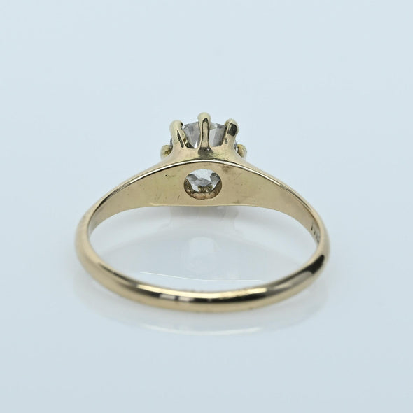 1ct Old Mine Cut Diamond Solitaire 14k Yellow Gold Engagement Ring