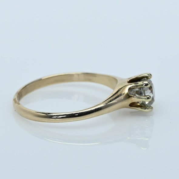 1ct Old Mine Cut Diamond Solitaire 14k Yellow Gold Engagement Ring