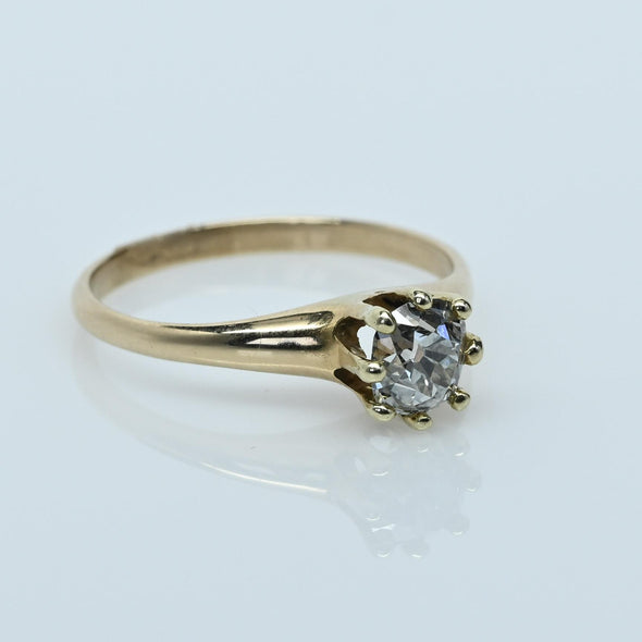 1ct Old Mine Cut Diamond Solitaire 14k Yellow Gold Engagement Ring