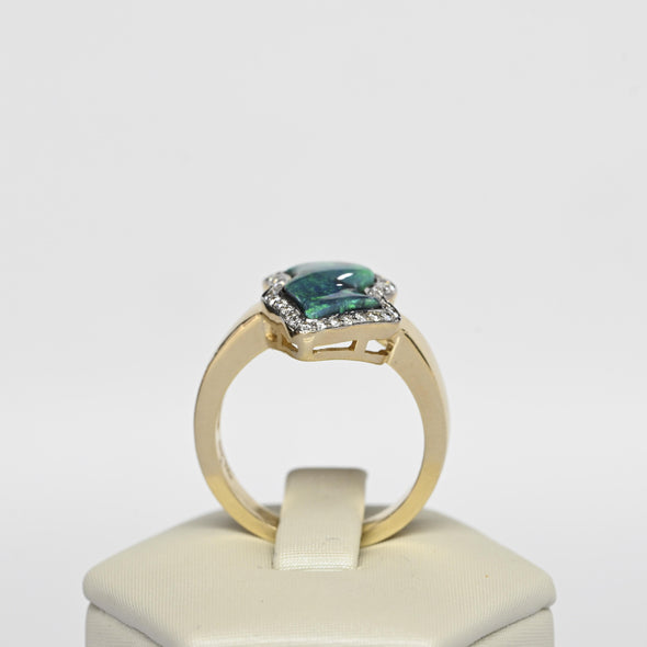 Boulder Opal Free Form Diamond Accent 14k Yellow Gold Ring