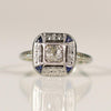 Antique Art Deco Square Top Diamond Ring with Sapphire accents