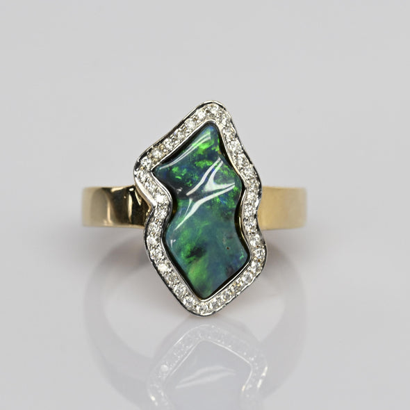 Boulder Opal Free Form Diamond Accent 14k Yellow Gold Ring