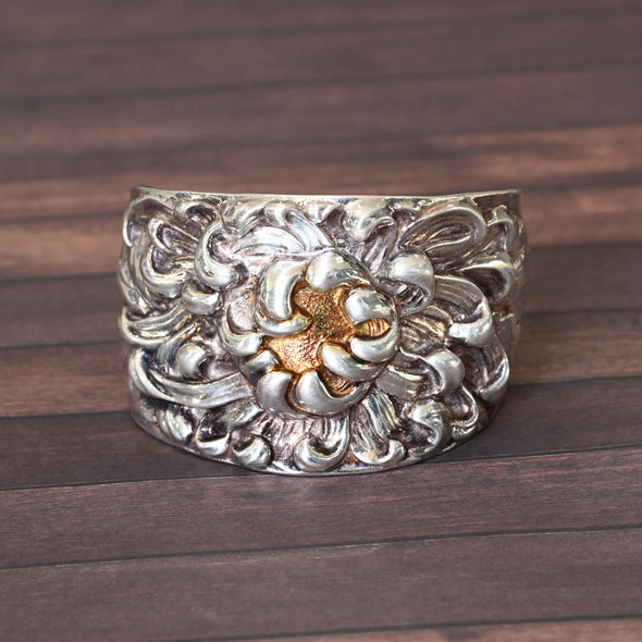 Galmer Peony Wide Sterling Silver 24k Gold Cuff Bracelet