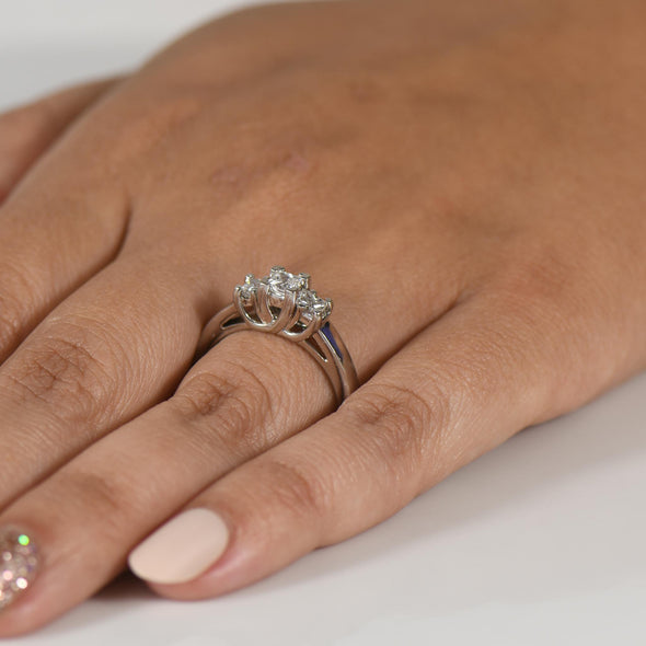 1.00ct Princess Cut Diamond Trellis Style 3 Stone Ring in 14K White Gold