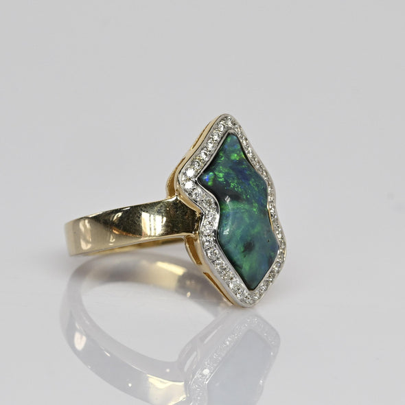 Boulder Opal Free Form Diamond Accent 14k Yellow Gold Ring